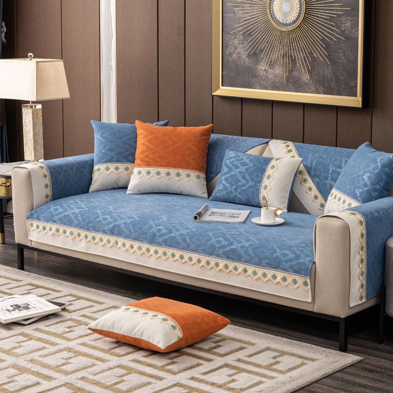 Stylowy pokrowiec na sofę z koronki Chenille, antypoślizgowy pokrowiec na fotel, dekoracyjne pokrowce na sofę modułową