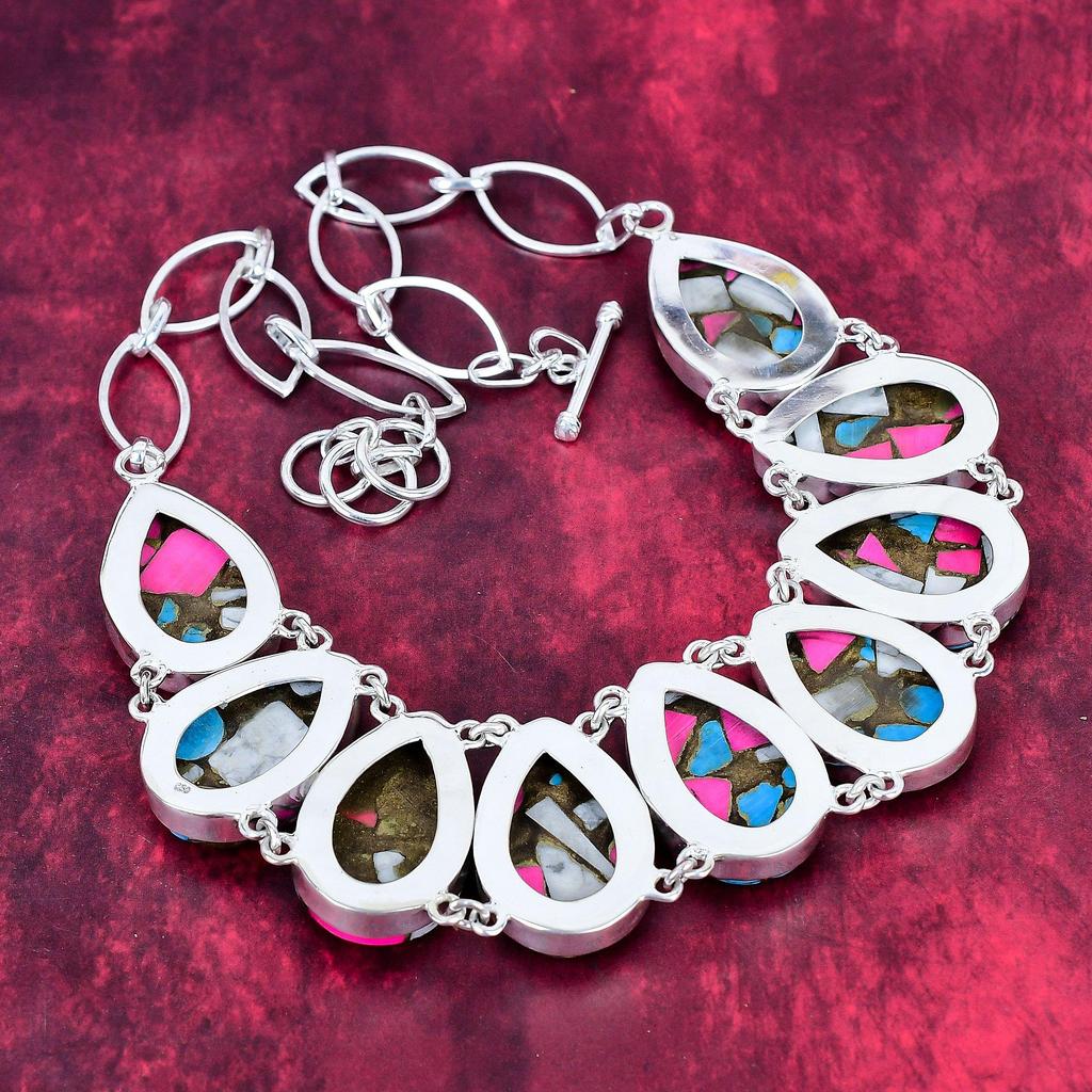 Cotton Candy Turquoise 925 Solid Sterling Silver Necklace Adjustable, Chain Necklace Handmade Gemstone, Gifts For Love Antique Jewelry