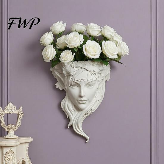 Harz Portrait Relief Skulptur Feen Gesichtsform Wandpflanzer, Mädchen Blumentopf, Wandmontierte Pflanzgefäß Vase für Innen Außen, Kaktus, Kräuter, Luft
