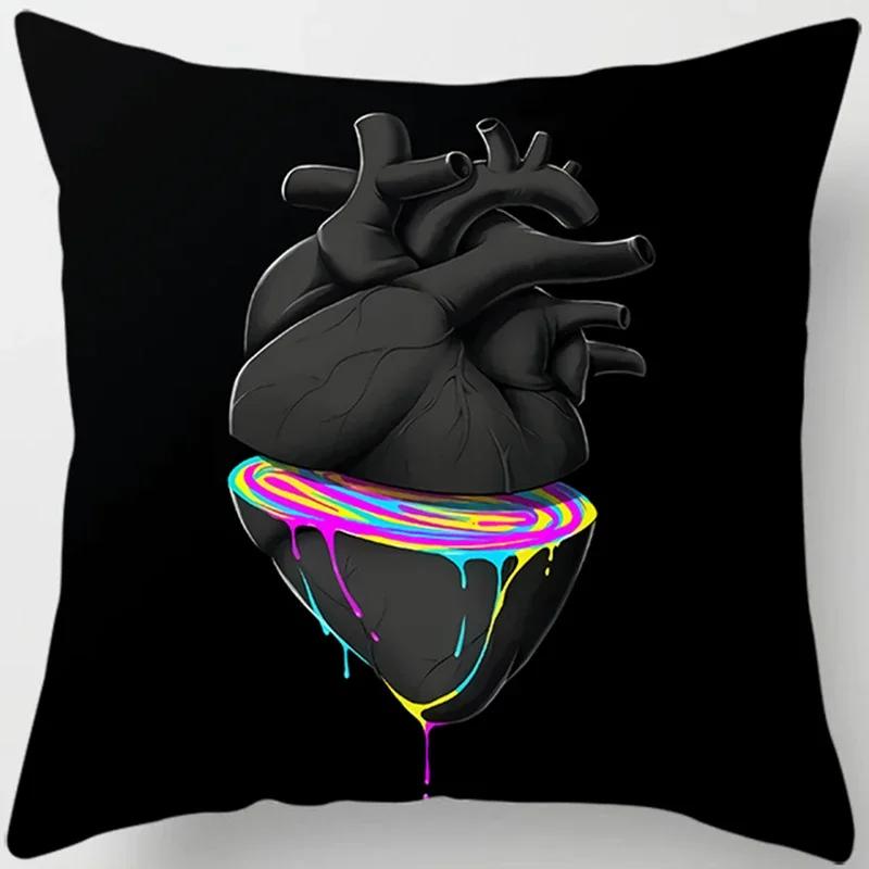 Skull Heart Print Collection Cushion Cover Sofa Office Pillowcase Peach Blossom Decoration Rainbow Home Decor