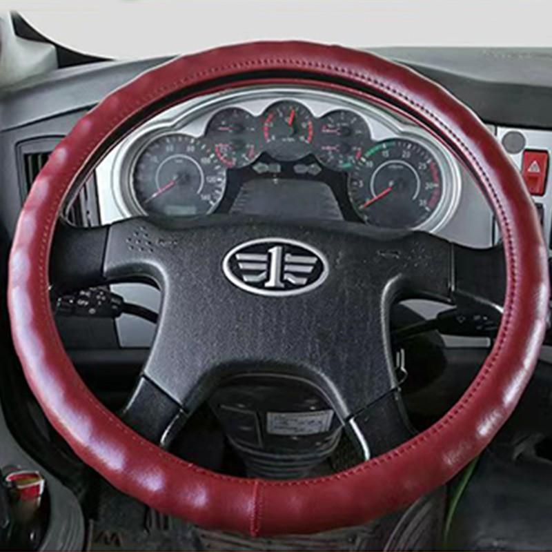 Genuine Leather Steering Wheel Cover Truck Bus Universal Fit 36-50cm Diameter All Season Sport Style