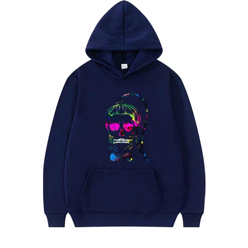 Born This Way Neon Paint Skull Sticker Hoodie Men Women Vintage Long Sleeve Streetwear Print Graphics Oversiz Hoodie Unisex