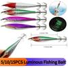 5-15PCS Luminous Fishing Bait Fishing Lure Hook Octopus Cuttlefish Fishing Bait Simulation Squid Hook Fluorescent Fishing Lures