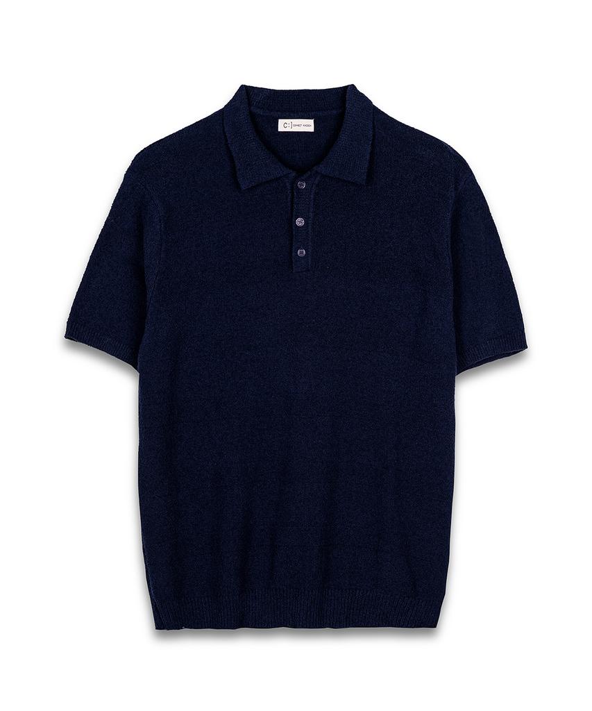 CONNECT KINLOCH Terry Button Collar Short Sleeve Knit (Navy)