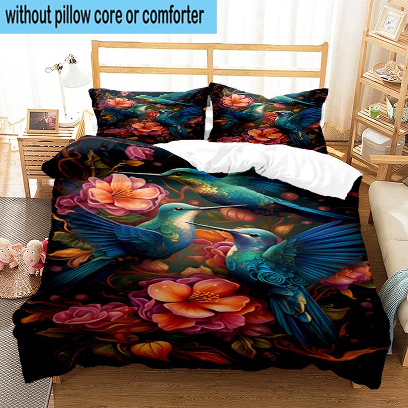 Hummingbird In Bloom 3pcs Bedding,Including 1pc Duvet Cover And 2pcs Pillowcases Perfect for Christmas,Ideal for Bedroom, Dormitory