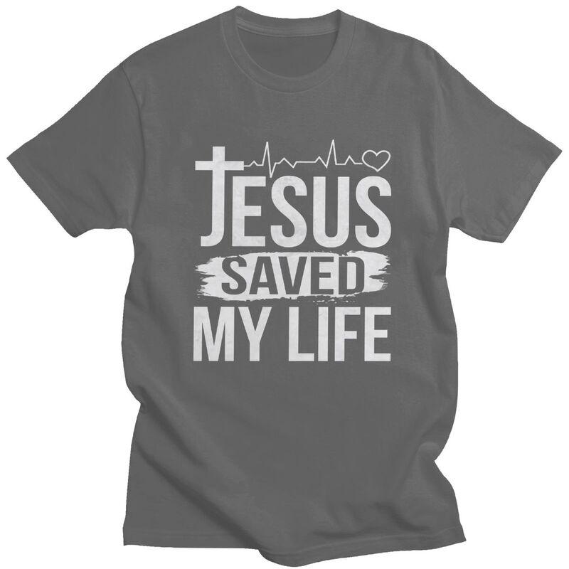 Individuelles Jesus hat mein Leben gerettet T-Shirt für Herren Reines Baumwoll-T-Shirt Freizeit-T-Shirts Christliche Religion Christlicher Glaube T-Shirt Slim Fit