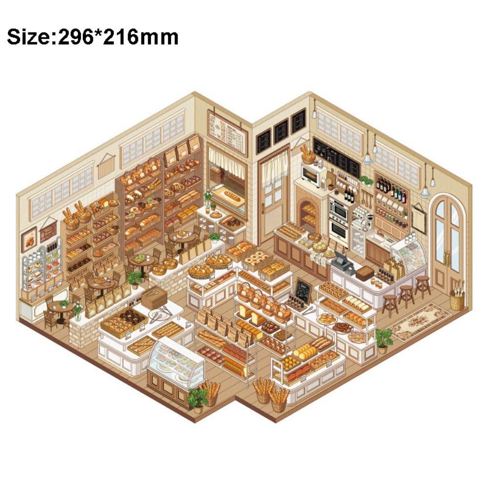 New Bread Shop Series Miniature Landscape Sticker DIY Large Size Cabin Scene Sticker Gift PET Toy Game Stickers