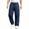 Men's Multi Pocket Work Pants Casual Loose Fit Utility Trousers with Drawstring Waist Durable Material for Daily Wear
