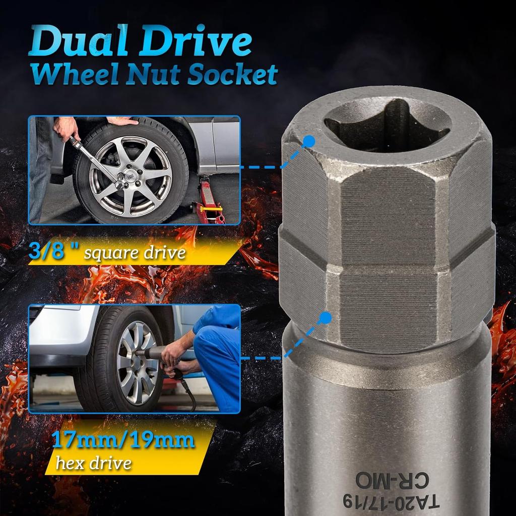 10 Spline Lug Nut Socket,Replacement For Ta20 17/19 10 Spline Lug Nut Key,Dual Drive 10 Point Wheel Lock Key,Compatible With Bimecc 10 Point Socket.