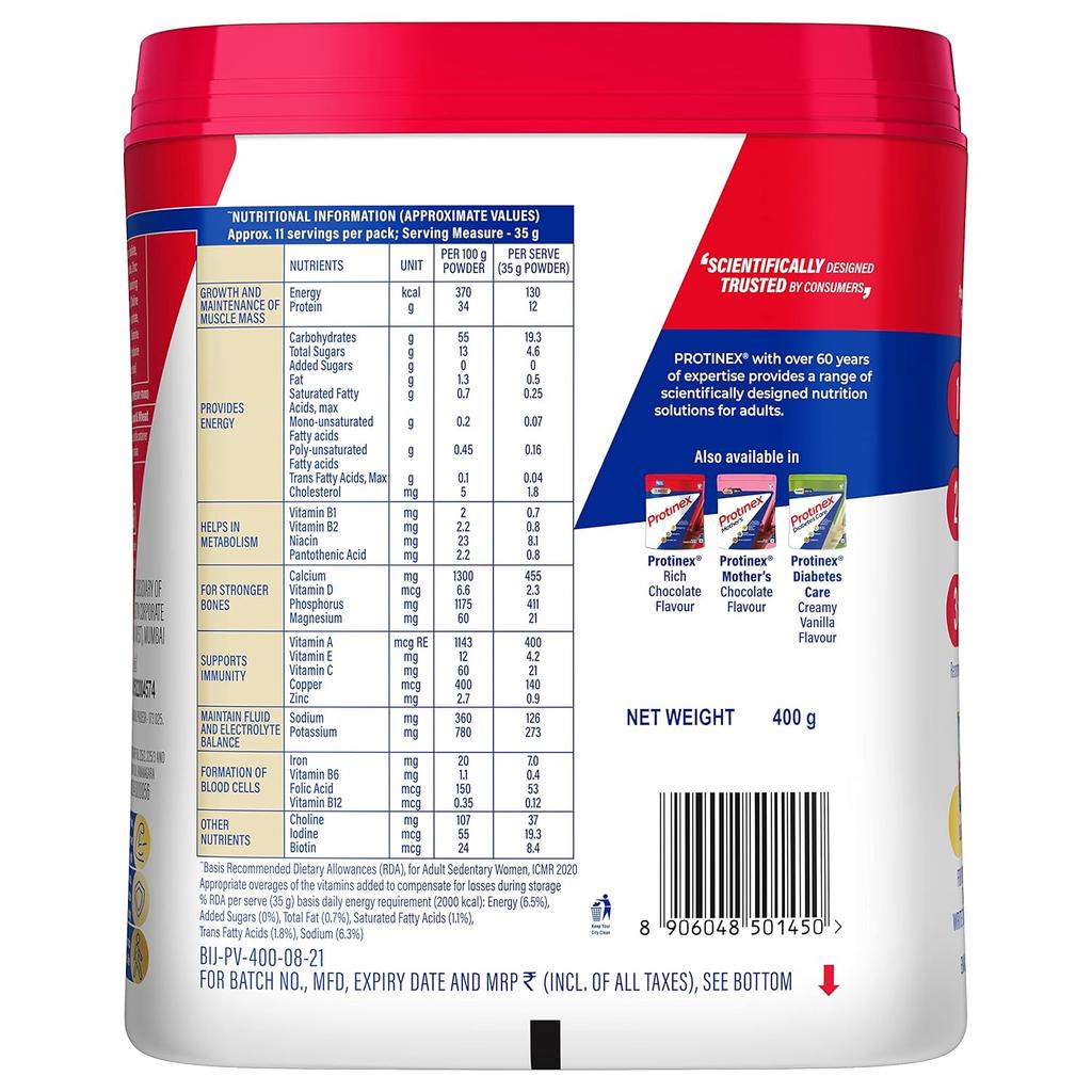 Protinex Creamy Vanilla Protein Drink Mix For Adults 400 Gm Jar Pack Of 2 With 25 Vital Nutrients For Strength Immunity And Active Lifestyle