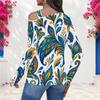 Women Plus Size Asymmetric Cutout Neck Cold Shoulder Long Sleeve Paisley Printed Blouse