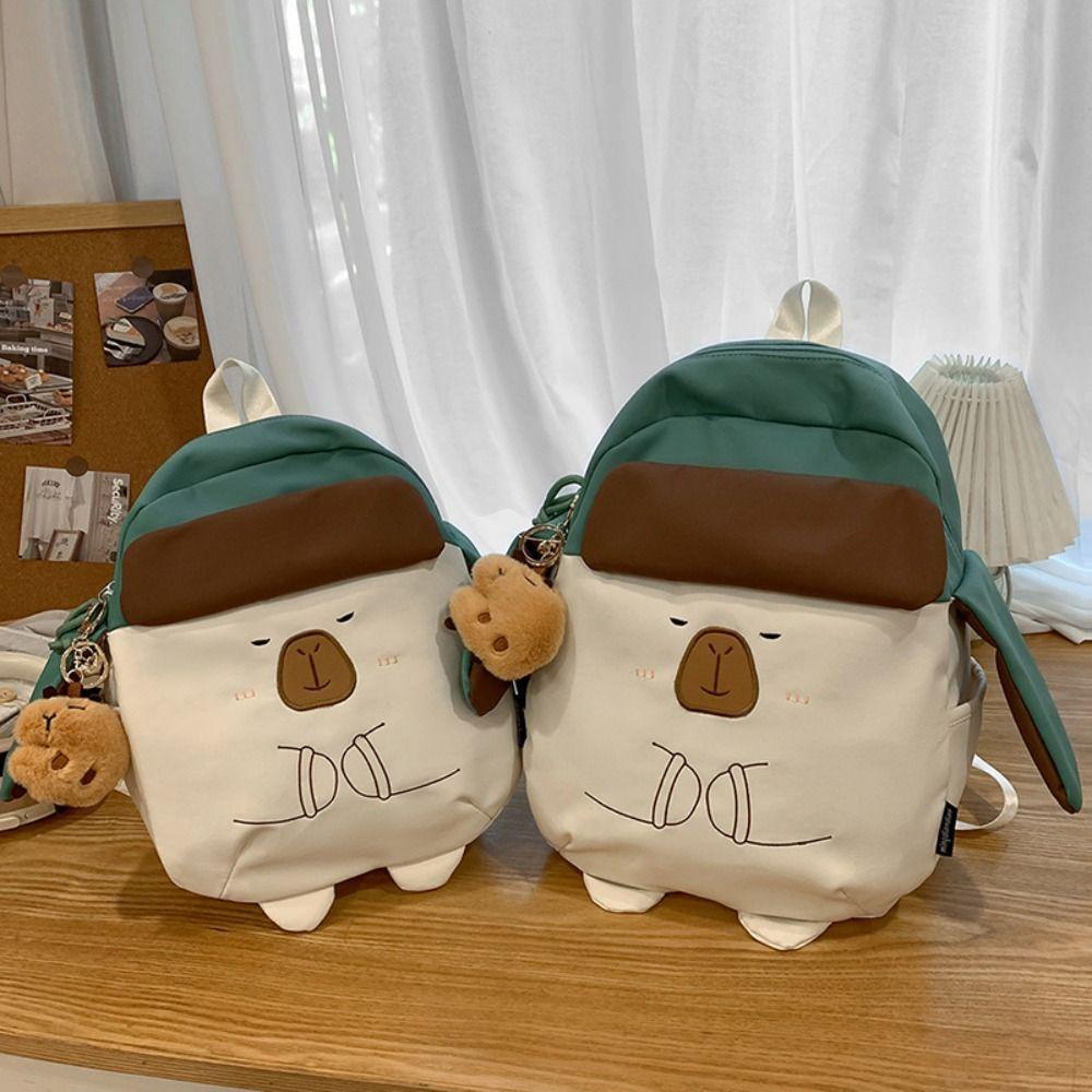 Cartoon Capybara School Bag Kawaii Shoulder Bag Lovely Capybara Nylon Backpack  Girls