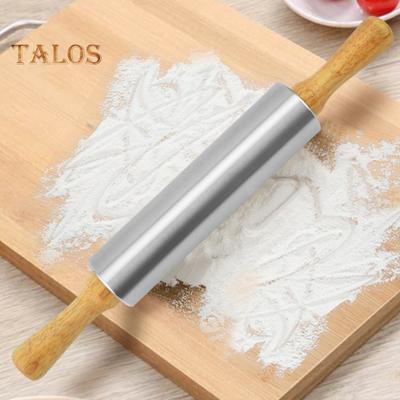 Stainless Steel Rolling Pin for Baking Pizza Dough Bread Pie Pastry Rollers with Wooden Handles Adjustable Thickness Kitchen Tools