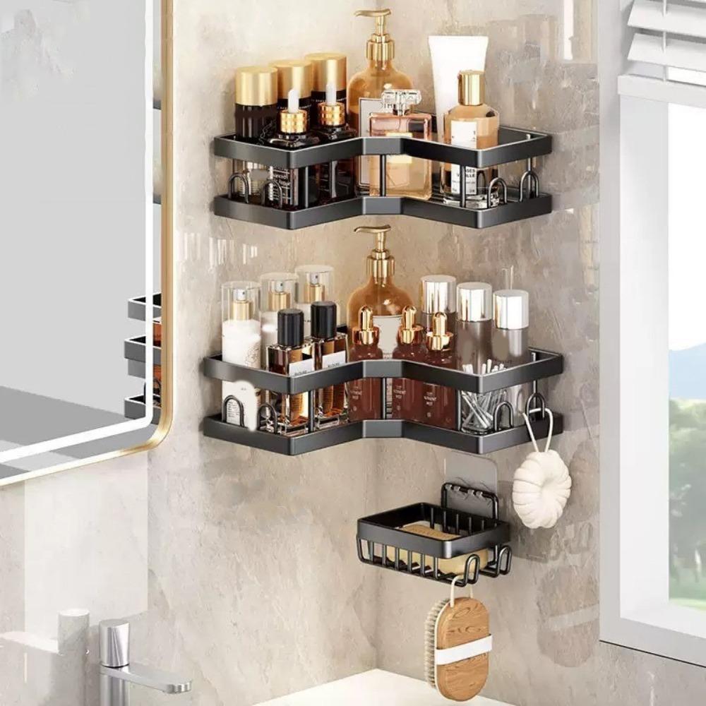 1Pc/3Pcs/5Pcs Wall Mounted Corner Storage Shelf Carbon Steel Shampoo Storage Rack  For Home