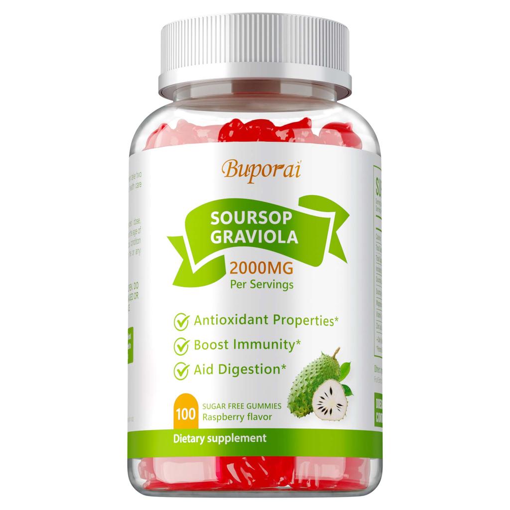Soursop-Gummibärchen, hergestellt aus Bio-Soursop-Blatt- und Fruchtextrakten, unterstützen die Verdauung, stärken das Immunsystem und bieten antioxidative Vorteile.