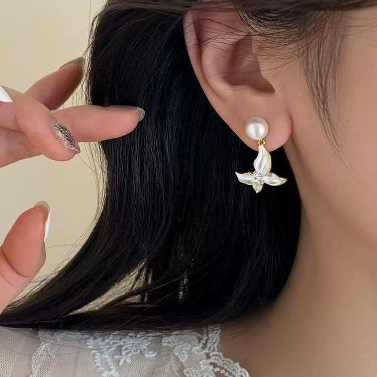 Elegant Pearl Butterfly Stud Earrings - 925 Sterling Silver, Light Luxury, New 2026 Women's Accessories.