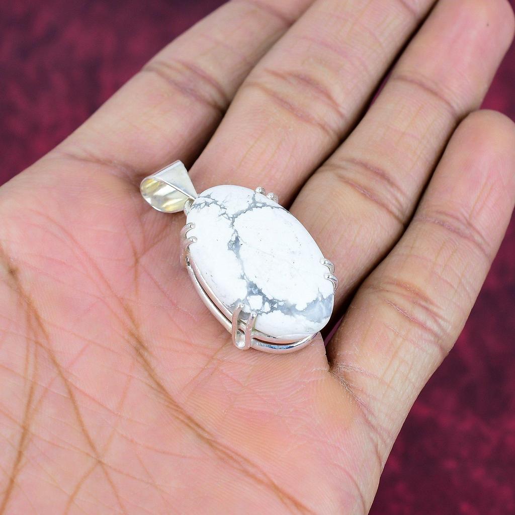 Howlite Pendant, 925 Solid Sterling Silver Gemstone Jewelry, Handmade Pendant, For Thanksgiving