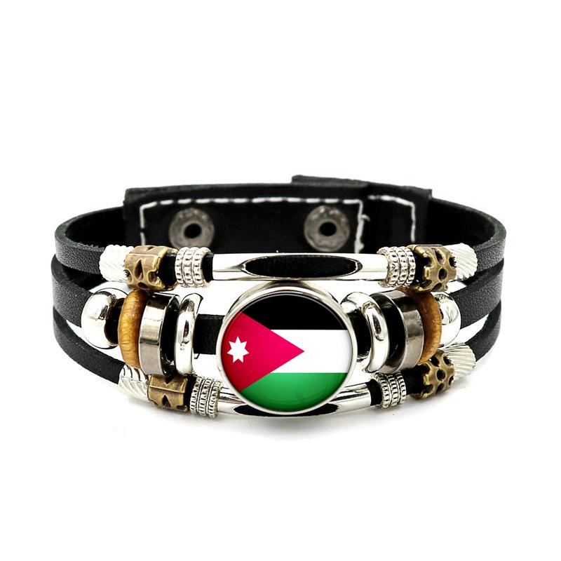 Factory National Country Flag Design Bracelet Crystal Bead Snap Button Sports National Team Jewelry Gift Leather Wrap Bracelet