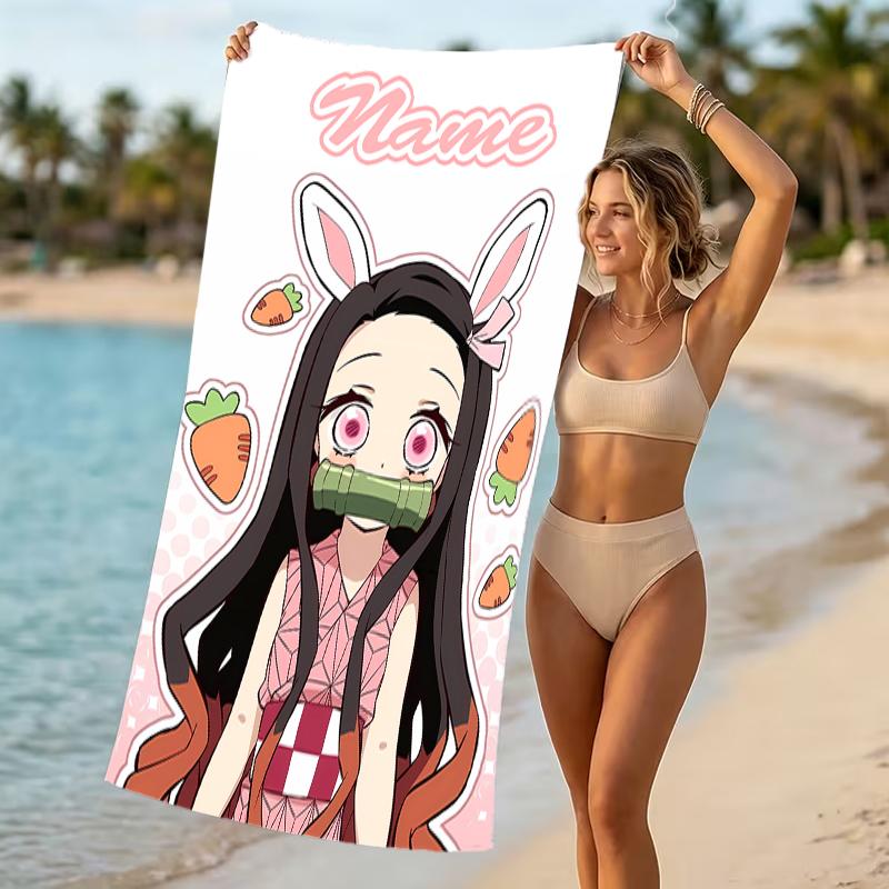 Customizable personalized beach towels Demon Slayer character theme themed designs.Suitable for the beach, yoga, sports;ideal as beach accessories