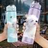 1PC Fluffy White Puppy Dog Sitting Print 750ml Color Plastic Sports Water Bottle Leakproof Flip Straw Lid Suitable for Sports Office Home Use