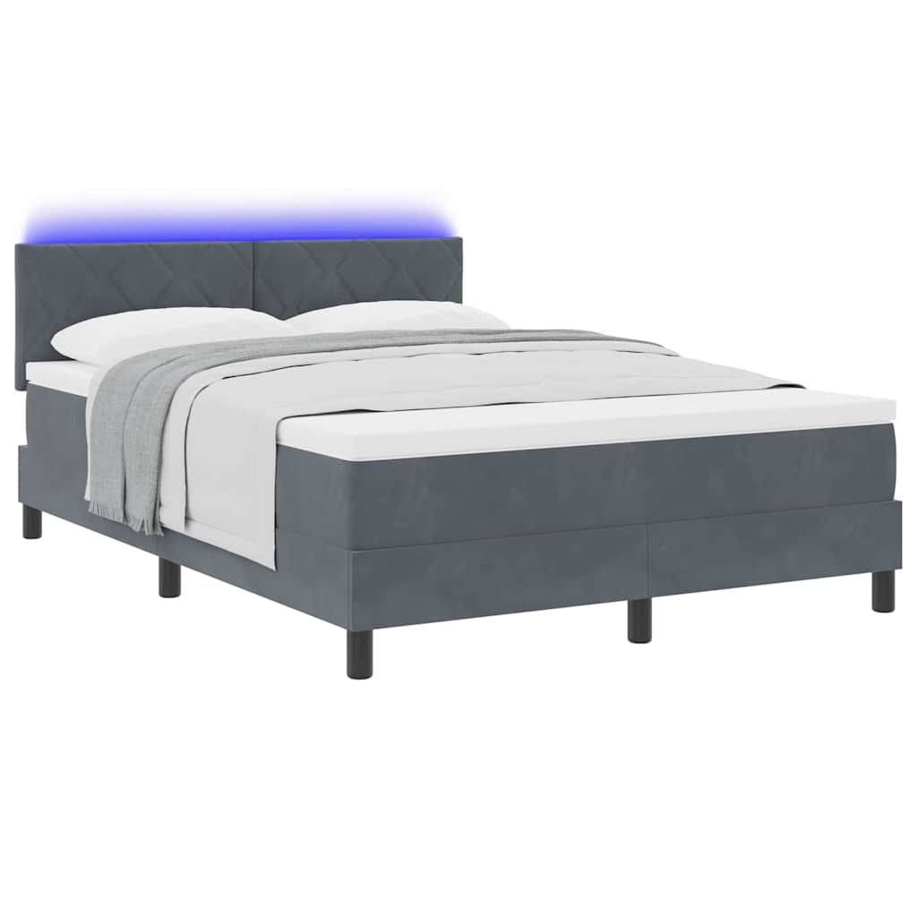 LED Box Spring Bed with Headboard Dark Grey 140 X 200 Cm Velvet