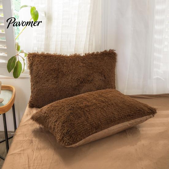 Bed Pillow Case Shaggy Faux Fur Pillowcase, Fluffy Plush Cover, Fuzzy Skin Friendly Sham Solid Color for Autumn Winter Covers