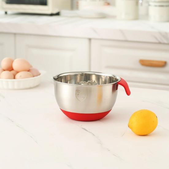 Stainless Steel Mixing Bowl with Handle And Pour Spout Metal Nesting Bowl with Non-Slip Bottoms for Kitchen Mix Cook Bake Prep
