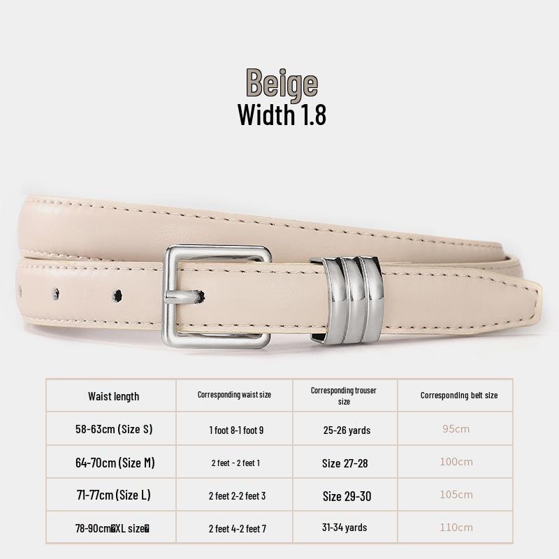 

Spring/Summer 2026 Retro Women s Thin Belt with Metal Buckle – Versatile Commuter Fashion Accessory 105 cm брудно-білий