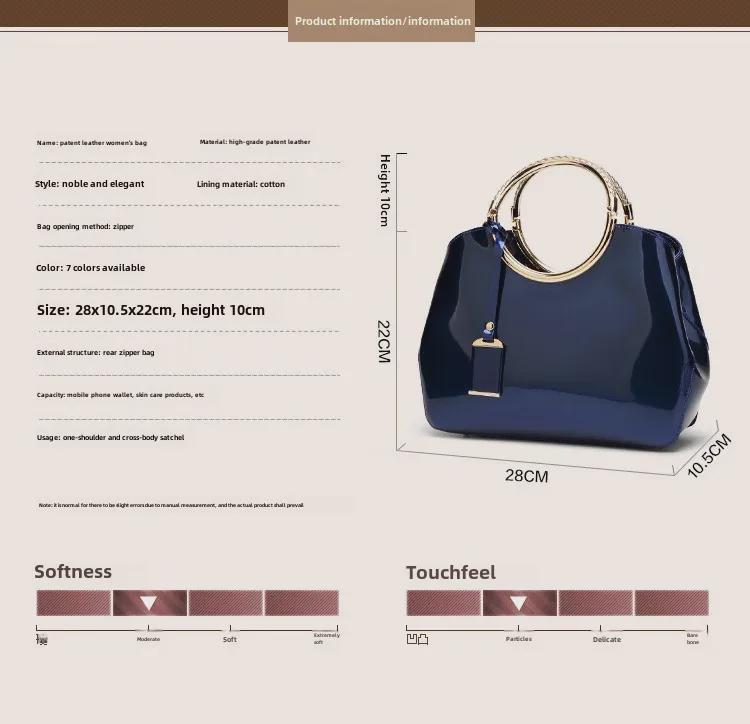 2019 Women's Shiny Patent Leather Shoulder Bag - European & American Fashion, Textured Handbag, Large Capacity