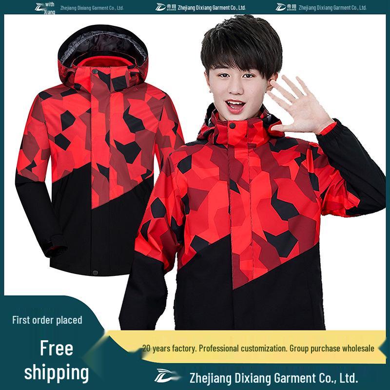 Children's Camouflage Windproof & Waterproof 3-in-1 Hiking Jacket Set for Autumn & Winter