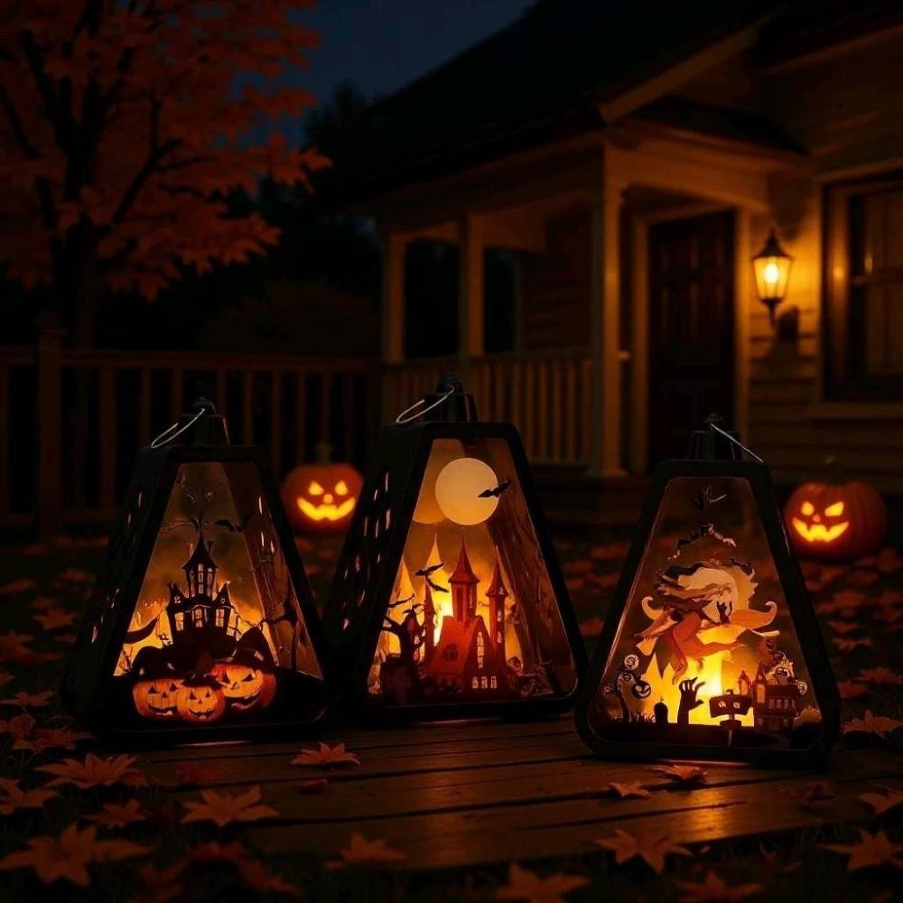 Battery Operated Halloween LED Lamp Plastic Handheld Lanterns Hanging Lantern Ghost Festival