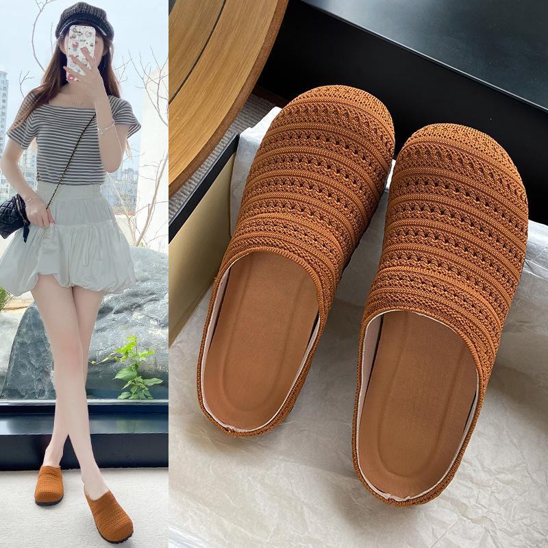 Niche hand-woven hollow breathable bag head slippers women's summer foreign wind thick-soled shoes