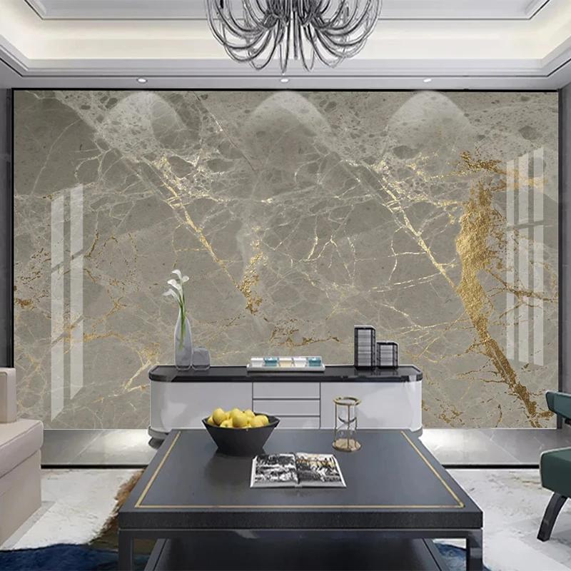 3D-Tapete Modern Goldgrau Marmor Wandbild Wohnzimmer TV Sofa Luxus Wandbild Heimdekoration Wandmalerei