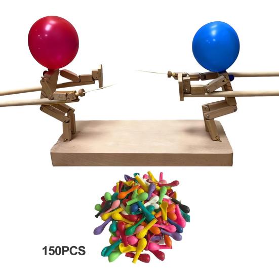 1 Set Battle Toy Handmade Wooden Fencing Puppets Balloon Fight Party Game Parent-Child Interaction Balloon Robot Battle Toy