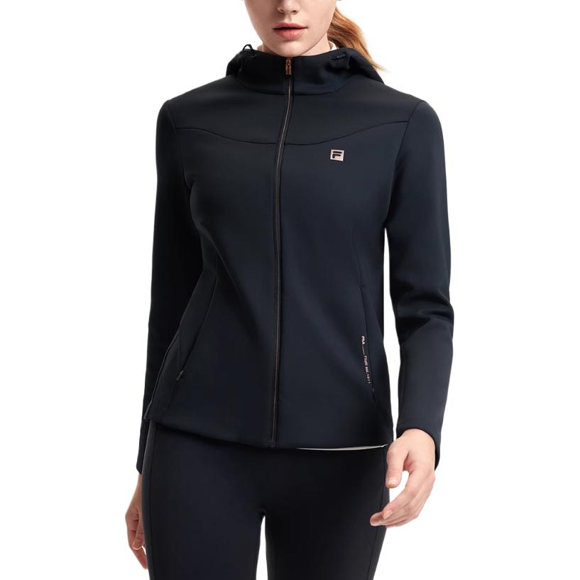 Fila Fitness Knitted Hooded Comfortable Long Sleeve Jacket Women Jackets Deep-Black A11W511503F-BK