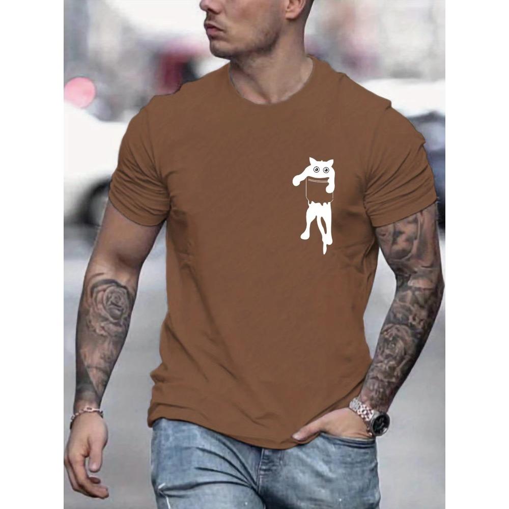 Cat Round Neck T-shirts, Causal Graphic Tees, Short Sleeves Slim Fit Tops, Men's Summer Clothing
