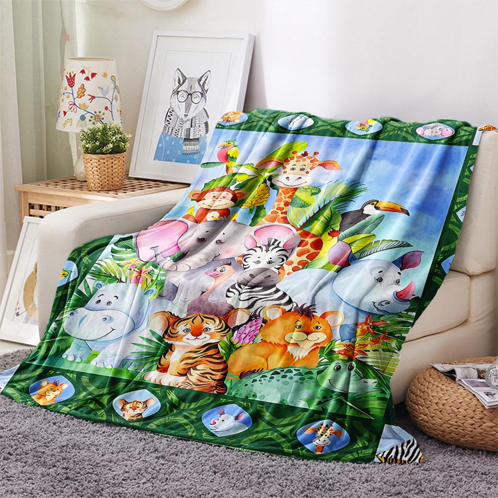 1Pc Cartoon Animals Print Flannel Blanket, High quality Comfortable for All Seasons, Home Decor, Warmth and Comfort, Perfect for Christmas Gifts