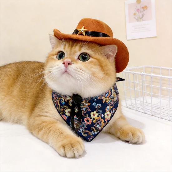 1 Set Kat Cowboy Kostuum, Verstelbare Cowboyhoed En Retro Bandana Sjaal, Schattige Kat Cowboy Outfit voor Katten Kleine Honden, Westelijke Stijl Huisdier Accessoires