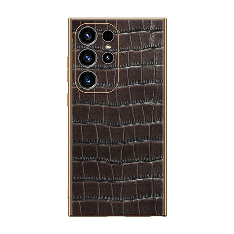 Premium Genuine Leather Phone Case Galaxy S26 Ultra With Electroplated Groove Crocodile Texture Shockproof Precise