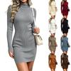 Women's Fashion High Neck Bodycon Knit Sweater Dress