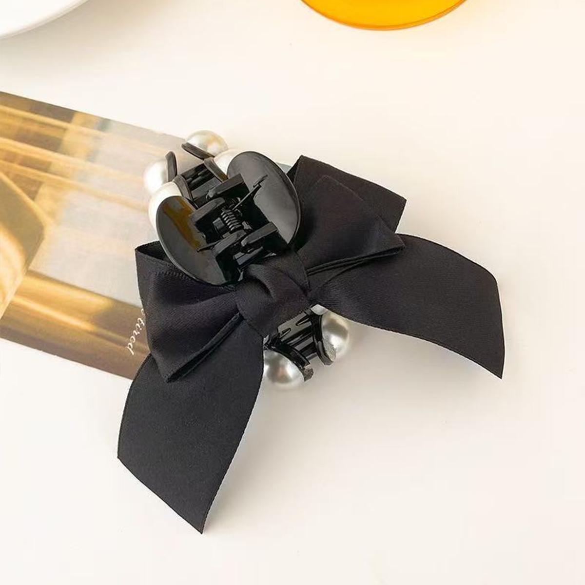 

1 шт. элегантная заколка-гребень для волос с искусственным жемчугом и бантом на задней части, заколка-крокодил для волос, ретро-темпераментный головной убор