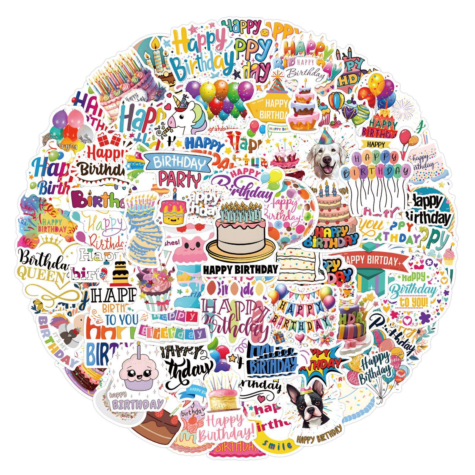 

110 New Happy Birthday Graffiti Stickers Decorate Suitcase Mobile Phone Waterproof Personalized Stickers