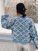Geometric Jean Jacket for Women  New Fashion Autumn Winter Long Sleeve Denim Jacket Streetwear Single Breasted Coat