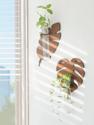1/2 Pcs Brown Wooden Wall Planters Turtle Back Leaf Plant Pots Indoor Propagation Station Wall Decor Vase Stand Home Decorations