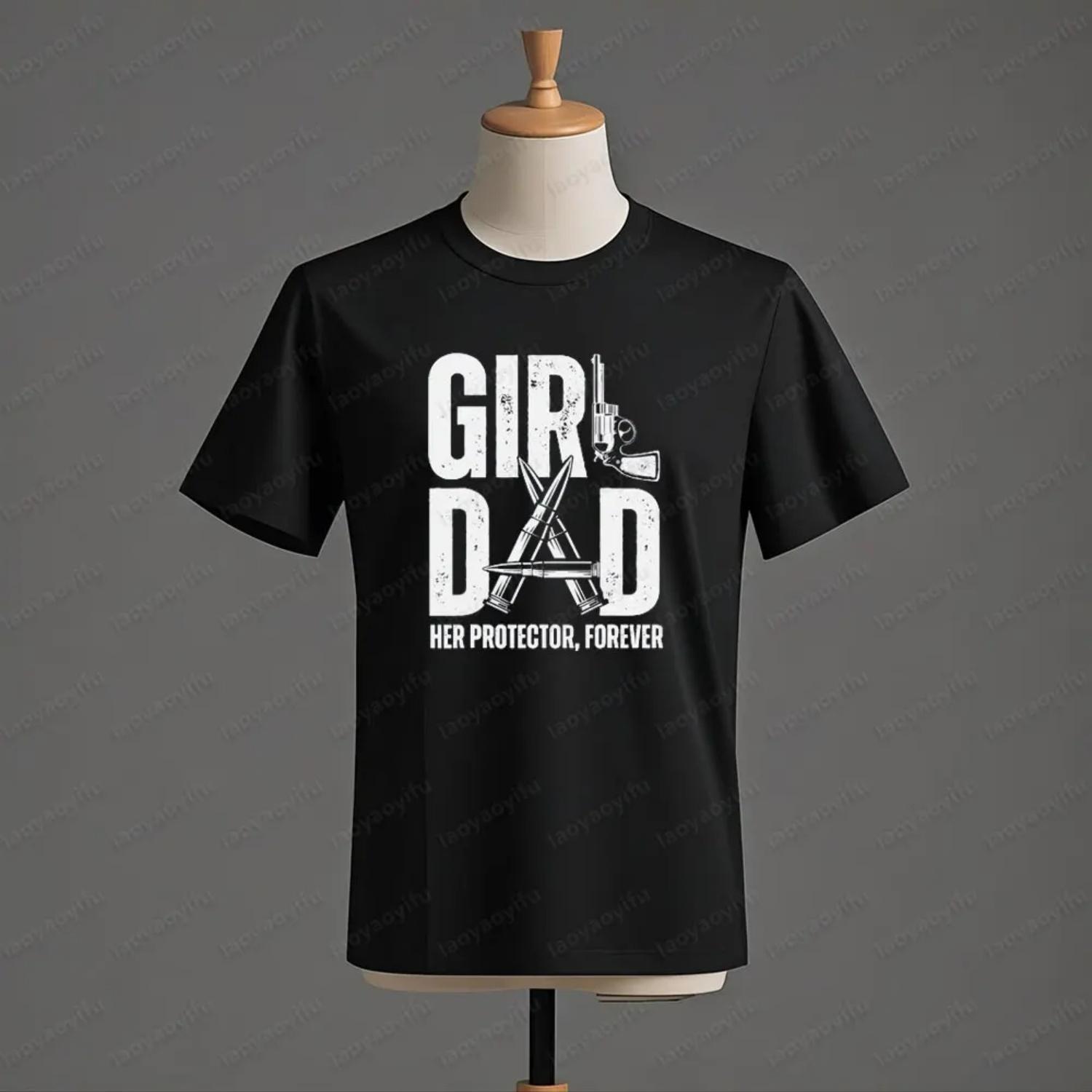 

Girl Dad T-shirt Cool Dad Fathers Day Tshirt Gun Lover Dad Gift Men Crewneck Cotton Short Sleeve Summer Casual Tee Tops S чёрный