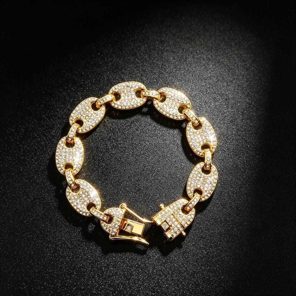 Rhinestone Coffee Bean Cuban Thick Chain Hip Hop Necklace Alloy Craft Minimalist Element Unisex Street Shooting Fashion Jewelry