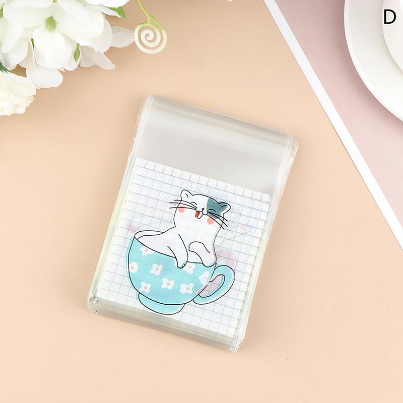 100 шт., сумка для упаковки печенья с мультяшным котом, пакеты для конфет, подарков, упаковка для печенья, самоклеящиеся пластиковые пакеты, пакеты для закусок, подарки