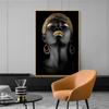 Classical Art Black Gold African Women Canvas Painting Wall Art Pictures Posters and Prints for Living Office Bedroom Home Decor No Frame