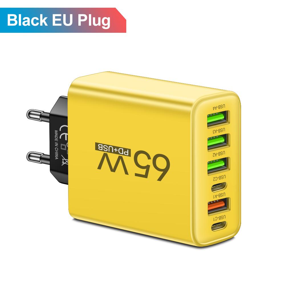 Insgesamt 65W 6 in 1 4 USB 2 Typ C Schnellladung Schnell-Wandladegerät für iPhone Samsung Xiaomi Oppo Handy-Adapter