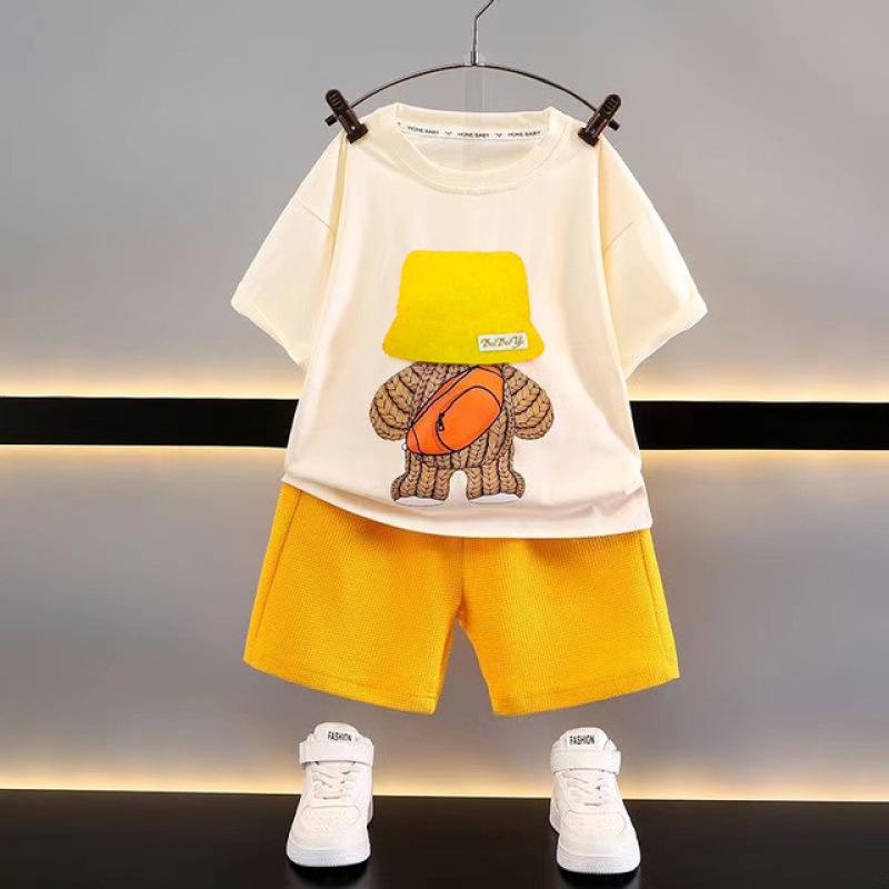 Korean Children Summer Sets Girl Boy Short Sleeved Shorts Suit Child Clothing Fashion Tee Soild Color Pant Outfits Kids Costume